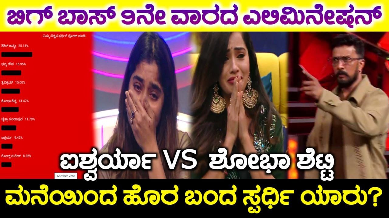 Bigg Boss Season 11 9th week Elimination, BBK11, Bigg Boss Kannada, ಐಶ್ವರ್ಯ ಹಾಗೂ ಶೋಭಾ ಶೆಟ್ಟಿ ಇವರಲ್ಲಿ ಬಿಗ್ ಬಾಸ್ ಮನೆಯಿಂದ ಹೊರ ಬಂದ ಸ್ಪರ್ಧಿ ಯಾರು? Kiccha Sudeep ,