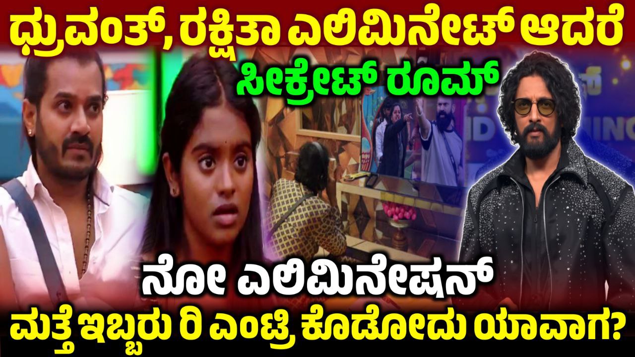 Bigg Boss 12 No Elimination, ಧ್ರುವಂತ್ ಮತ್ತು ರಕ್ಷಿತಾ ಸೀಕ್ರೇಟ್ ರೂಮ್, Bigg Boss Kannada, BBK12, BBK12 Secret Room - No Elimination, Bigg Boss 12 11th Week No Elimination, ನೋ ಎಲಿಮಿನೇಷನ್ ಇದ್ದರು ಇಬ್ಬರು ಸ್ಪರ್ಧಿಗಳು ಎಲಿಮಿನೇಟ್, 11ನೇ ವಾರದ ಕ್ಯಾಪ್ಟನ್ ಆದ ರಾಶಿಕಾ, Bigg Boss 12 ಮನೆಯಿಂದ ಹೊರ ಬಂದ ಧ್ರುವಂತ್ ಮತ್ತು ರಕ್ಷಿತಾ, 11th Week No Elimination, BBK12 11th Week Voting Result, Bigg boss kannada 12 Update, Bigg Boss 12 11th Week Voting in Online, Kiccha Sudeep, saksha media, my edu update kannada